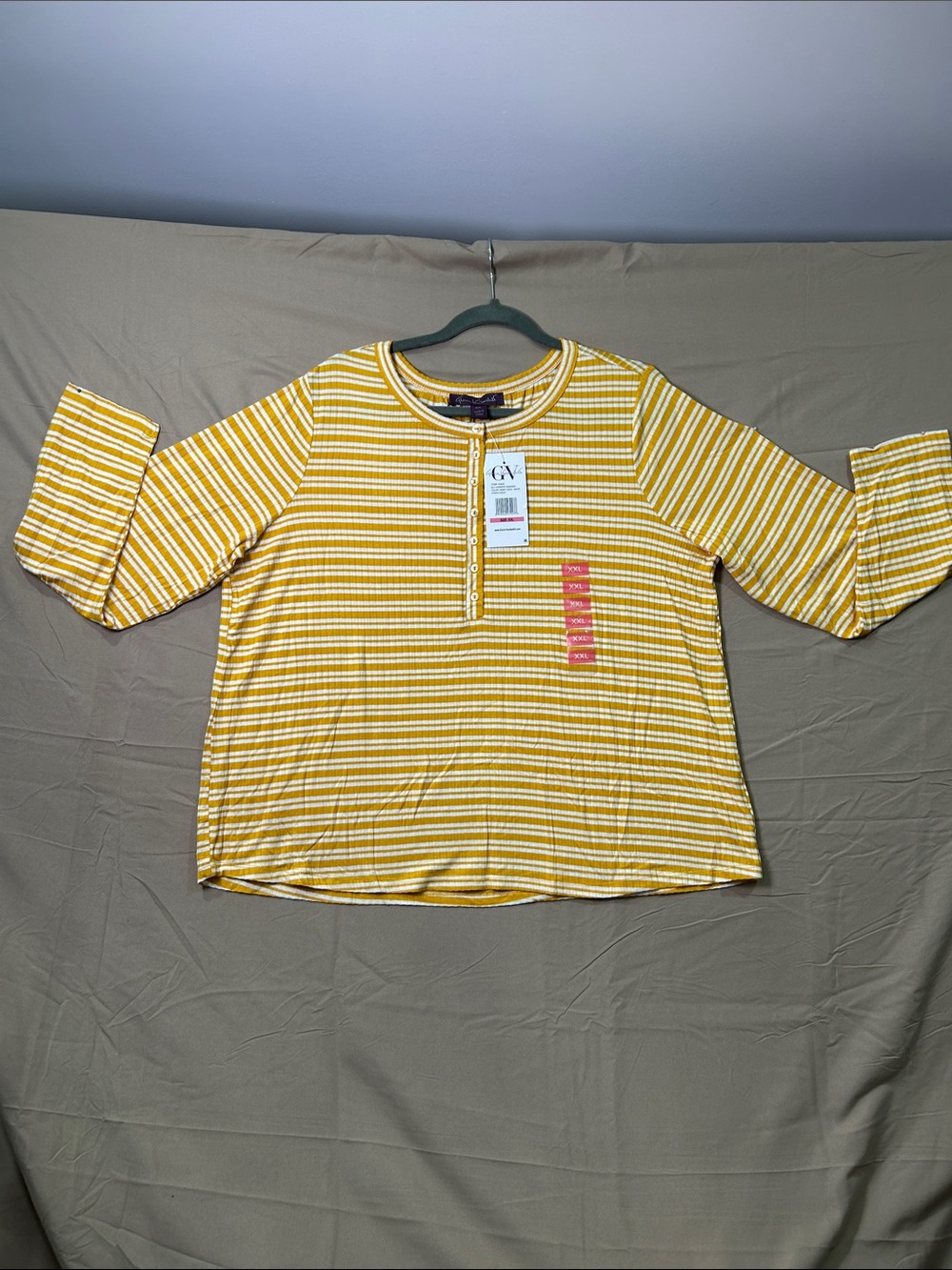 Gloria Vanderbilt Yellow & White Striped Long-Sleeve Henley